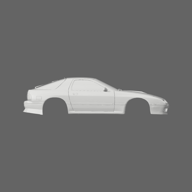 3D scan image of a Mazda RX-7 FC3S from 1985-1992 by SCHURKEE, showing detailed model with sleek curves and classic sports car features.