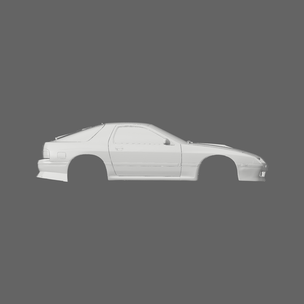 3D scan image of a Mazda RX-7 FC3S from 1985-1992 by SCHURKEE, showing detailed model with sleek curves and classic sports car features.